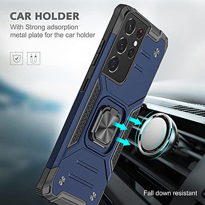 YmhxcY Galaxy S21 Ultra 5G Case with Self Healing Flexible TPU Film[1 Pack], Rotating Holder Phone Case for Galaxy S21 Ultra-KK Blue - color: Blue, size: S21 Ultra