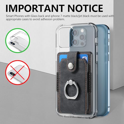 Cell Phone Card Holder with Ring Grip,Adhesive Phone Card Wallet,Black - color: Black