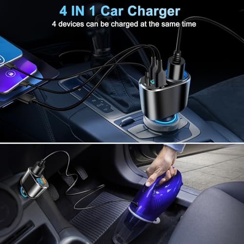 USB C Car Charger, 90W Cigarette Lighter Adapter Dual USB Fast Charging PD QC 3.0, 12V/24V Car Charger Socket Splitter with LED Voltmeter for Smart Phone GPS Dash Cam