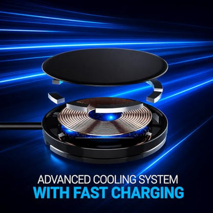 15W Magnetic Wireless Charger with Detachable USB-C Cables & USB-A Adapter - color: Black