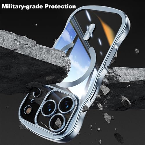 Magnetic for iPhone 17 Pro Max Case Clear Supports Wireless Charging Anti Yellow Wave Frame 17 Pro Max Case with Camera Len Protector Luxury Plating Soft TPU Shockproof Phone Cover 6.9", Titanium Blue - color: Blue