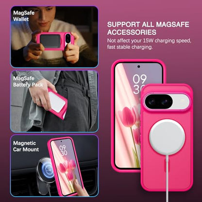 BENTOBEN for Google Pixel 9 Case [Compatible with Magsafe] Translucent Matte Magnetic Pixel 9 Case Slim Thin Shockproof Women Men Girls Boys Protective Phone Cases for Google Pixel 9 6.3", Hot Pink - color: Hot Pink