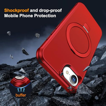SKYLMW Compatible with iPhone 16e/17e Case with Stand,Red | iPhone 16e Case iPhone 17e Case 6.1",Magnetic Ring Stand,Compatible with MagSafe,Military-Grade Protection,Great Grip Feeling - color: Red, size: Iphone 16e & Iphone 17e