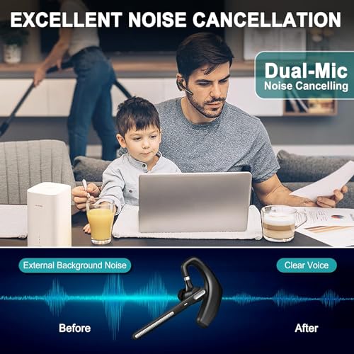 Bluetooth Headset ,Wireless bluetooth earpiece with ENC Noise Cancelling Mic, 110H Playback, Bluetooth 5.1 Dual Connectivity, Wireless Headphones Compatible iPhone/Android/PC (Office/Driving) - color: Black