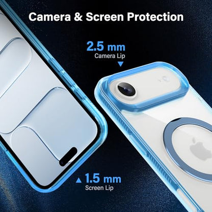 Magnetic Case for iPhone Air - [Built-in Invisible Stand] [Compatible with MagSafe] [Military Grade Drop Protection] Anti-Yellowing Hard Back Silicone Edge Cover, 6.5", Clear Blue - color: Clear Blue, size: iPhone Air 6.5''