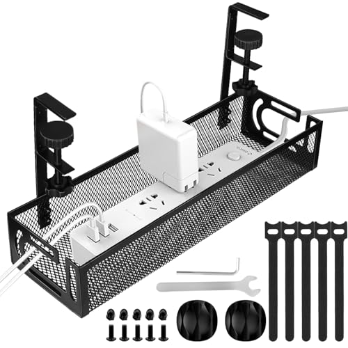 Cable Management Under Desk, Under Desk Cable Management Tray - color: Black, size: 15.3'' (1 Pack)