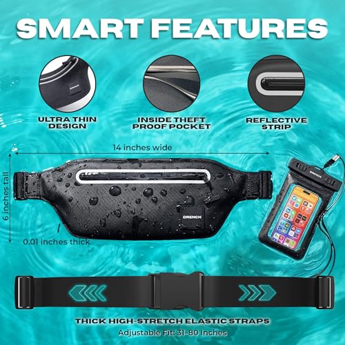 Drench 100% Underwater Waterproof Fanny Pack | Submersible Waterproof Phone Pouch & Waist Pack Dry Bag for Swimming, Boating, SUP & Snorkelling | Floating Belt Bag Underwater Phone Case | iPhone - color: Black
