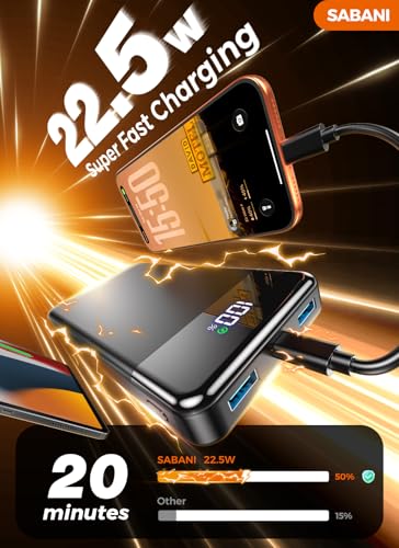 SABANI Portable Charger 35000mAh Power Bank, 4 Built in Cable Big Capacity - color: Sooty