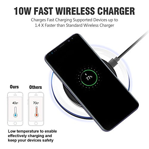 Wireless Charger, 10W Fast Wireless Charging Pad - Qi Compatible with Samsung Galaxy S9/S9+/Note 8/S8/S8 Plus, iPhone Xs Max/XR/XS/8/8 Plus, LG V30/G6