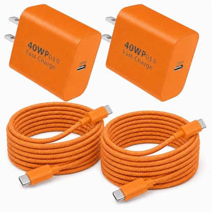 [Apple MFi Certified] 40W GaN III USB C Charger with 10FT Cable for iPhone - color: Orange