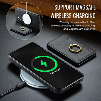for Samsung Galaxy S26 Plus 2 in 1 Detachable Card Bag Wallet Case Durable Leather Wallets Magnetic Card Holder 4 Card Slots Ring Stand RFID Blocking Black - color: Black, size: Samsung Galaxy S26 Plus