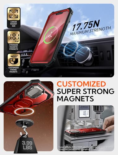 i-Blason for iPhone 16e / iPhone 17e Case MagSafe with Stand, Red | Built-in Screen Protector, Fit for MagSafe, Adjustable Camera Cover Stand, Full-Body Protection, Military - color: Red