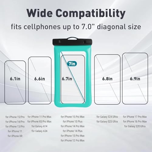 Floatable Soap Bubble Waterproof Phone Pouch/Case with Crossbody Lanyard for iPhone 17 series 16 Pro Max/15 Pro/14/13/12, IP68 Cellphone Dry Bag Beach Cruise Ship Essentials, 1 Pack-Green-7″ - color: D1-Green
