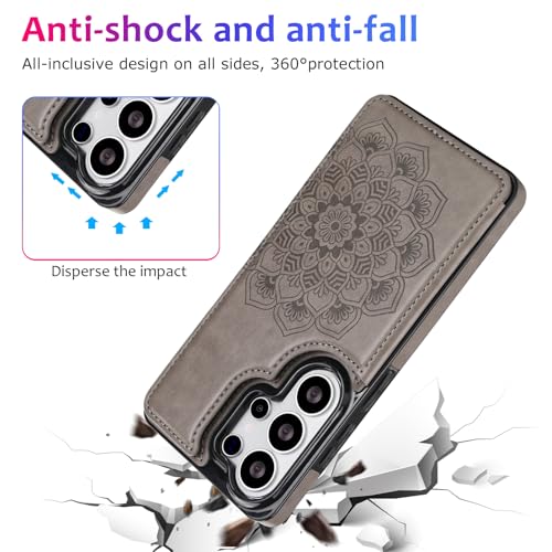 PASNEW S26 Ultra Wallet Case,6.9 inch,Gray | Card Holder, Floral Double Magnetic, PU Leather, Kickstand, Flip Cover - color: Gray, size: S26Ultra【6.9"】