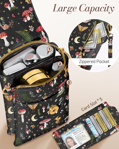 Small Crossbody Phone Purse for Women | Card Slots, Leather Cell Phone Wallet, Adjustable Shoulder Strap, Cross Body Bag for Girls and Ladies, Cute Design - color: Mushroom