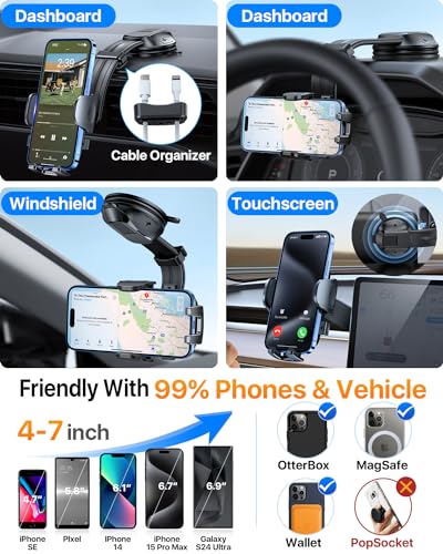 HTU Upgraded Strongest Suction No Block View Bendable Arm Car Phone Holder (Light Red) - color: Light Red