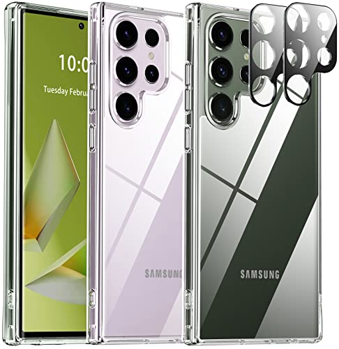 Oterkin for Samsung Galaxy S23 Ultra Case Clear,[20X Anti-Yellowing] S23 Ultra Case with [2Pcs Tempered Glass Camera Protectors][Built-in 4 Airbags][10FT Dropproof] Galaxy S23 Ultra Case (Clear) - color: Clear-Ultra, size: Galaxy S23 Ultra Case