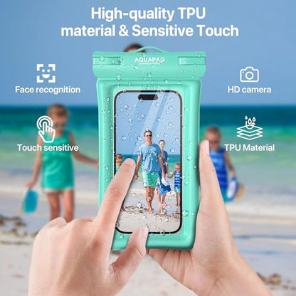 NEPHI IP68 Waterproof Phone Pouch 2 Pack-Up to 8.0"，Adjustable Neck Lanyard Floating Waterproof Phone Case for iPhone,Phone Dry Bags for Vacation Beach Pool Travel Essentials (Aqua Green 2 Pack) - color: Aqua Green 2 pack