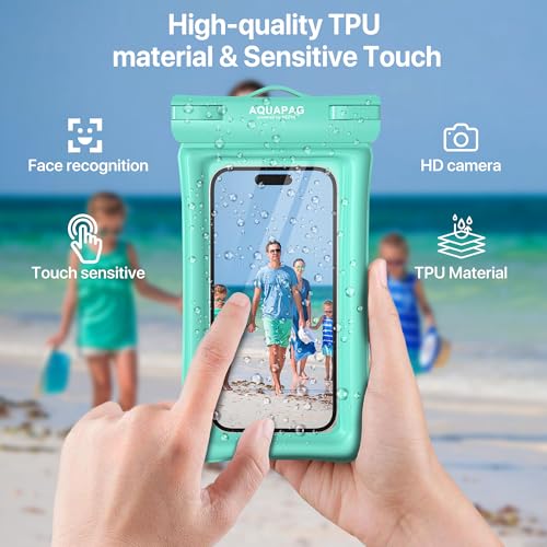 NEPHI IP68 Waterproof Phone Pouch 2 Pack-Up to 8.0"，Adjustable Neck Lanyard Floating Waterproof Phone Case for iPhone,Phone Dry Bags for Vacation Beach Pool Travel Essentials (Aqua Green 4 Pack) - color: Aqua Green 4 pack