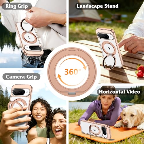 Compatible with Clear Google Pixel 9 Case & Pixel 9 Pro Case 6.3'' with 360° Magnetic Ring Stand [Plating Phone Cases],Desert Gold - color: Desert Gold, size: Pixel 9 & Pixel 9 Pro