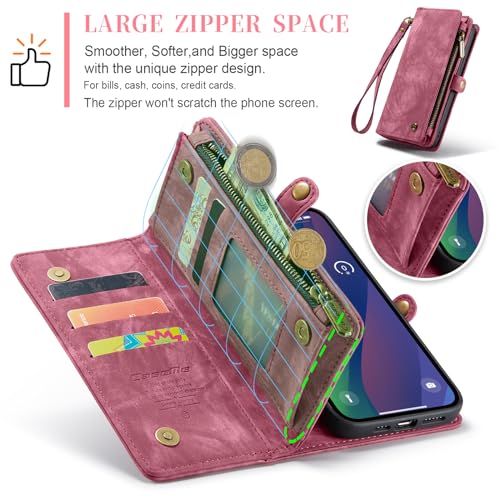 Compatible with iPhone 15 Plus Wallet Case with Magsafe,Red | Magnetic Detachable Case,Card Holder,Zipper Pocket,Strap Wristlet, Soft Leather Drop-Proof Phone Case for iPhone 15 Plus 6.7" - color: Red, size: iPhone 15 Plus 6.7"