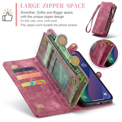 Compatible with iPhone 15 Plus Wallet Case with Magsafe,Red | Magnetic Detachable Case,Card Holder,Zipper Pocket,Strap Wristlet, Soft Leather Drop-Proof Phone Case for iPhone 15 Plus 6.7" - color: Red, size: iPhone 15 Plus 6.7"