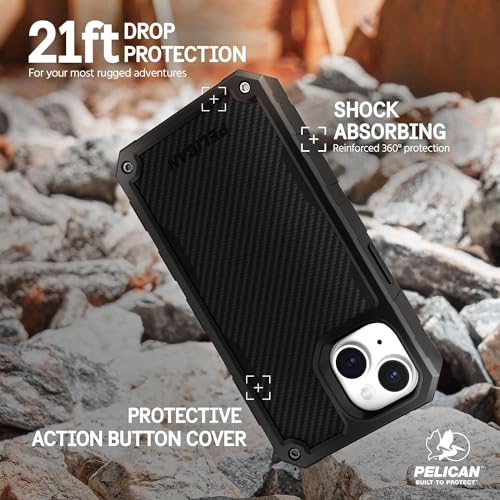 Pelican Shield Series - iPhone 17e / 16e / 15/14 / 13 Case 6.1" [MagSafe] [21ft Military Grade Drop Protection] Rugged, Magnetic Case Kevlar Cover with Belt Clip Holster Kickstand - Black