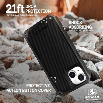 Pelican Shield Series - iPhone 17e / 16e / 15/14 / 13 Case 6.1" [MagSafe] [21ft Military Grade Drop Protection] Rugged, Magnetic Case Kevlar Cover with Belt Clip Holster Kickstand - Black