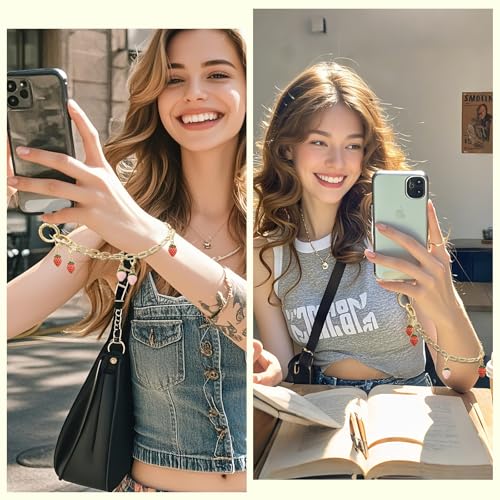 Phone Wrist Strap Phone Charm Strap Phone Chain Wristlet Removable Hanging Ornaments Tether Tab Adjustable length - color: Strawberry