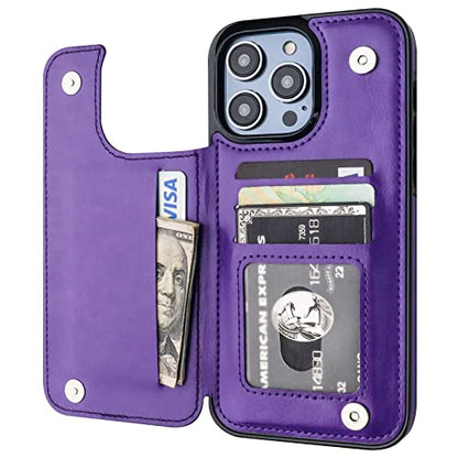 ONETOP for iPhone 14 Pro Max Wallet Case with Credit Card Holder,Purple | Kickstand,ID/Cash Holder,Case Wallet with Card Slots,Double Magnetic Clasp,Durable PU Leather Shockproof Cover for Women Men - color: Purple