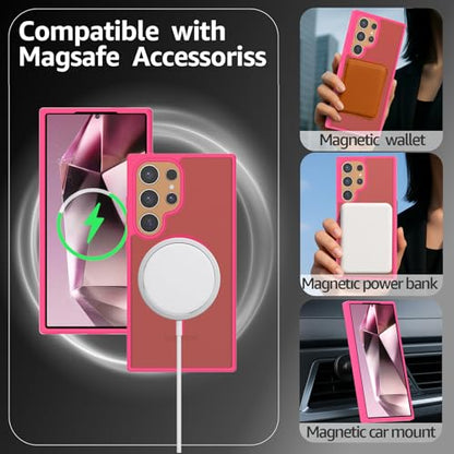 for Samsung Galaxy S24 Ultra Case Magnetic, [Compatible with Magsafe] 6.8 Inches Slim Fit Heavy Duty Protection Wireless Charging TPU and PC Shockproof Anti-Slip Protective Phone Cover, Red - color: Red Magnetic