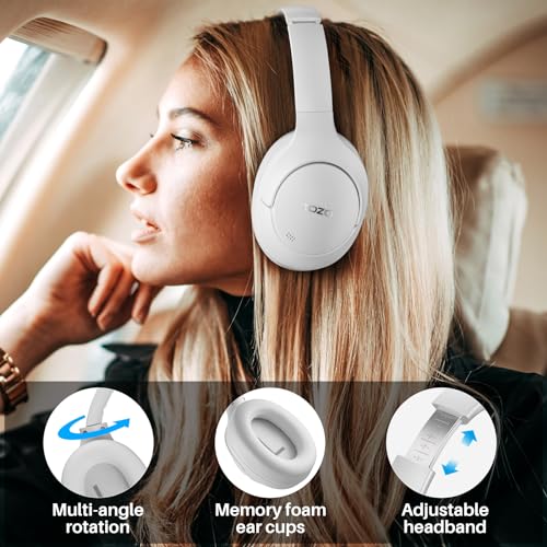 TOZO Hybrid Active Noise Cancelling Headphones, Hi Res Audio - color: White