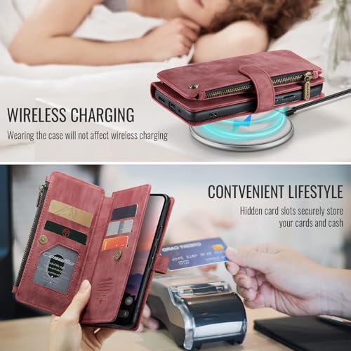 Google Pixel 10/Pixel 10 Pro 5G Wallet Case with Card Holder,Red - color: Red, size: Pixel 10/10 Pro 6.3 Inch