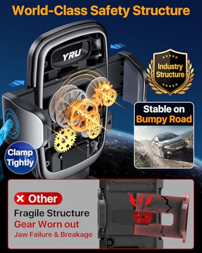 YRU 2026【100+LBS Suction & Flexible Low-Profile Arm】 Car Phone Holder Mount - color: Dark Black