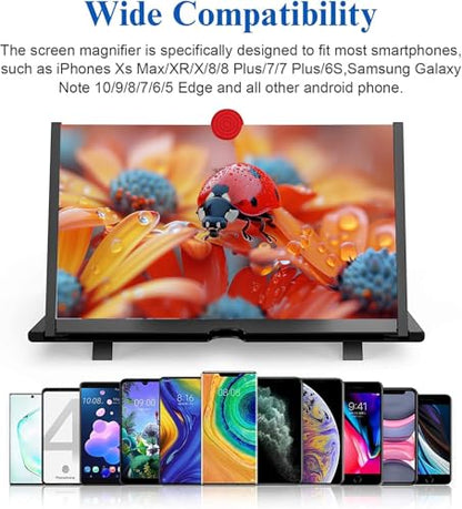 14" Screen Magnifier for Cell Phone – 3D HD Magnifing Screen Enlarger Projector for Movies Videos and Gaming – Foldable Phone Stand Holder with Screen Amplifier–Compatible with All Smartphones - color: Black-14inch