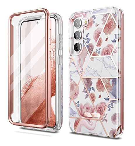 SURITCH for Samsung Galaxy S23 Plus Case, [Built-in Screen Protector] [Dual-Layer Protection ] Full Protection Shockproof Rugged Bumper Phone Cover for Samsung S23 Plus 6.6 Inch - Rose Marble - color: Rose Marble