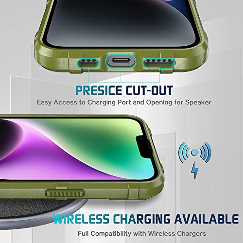Rugged Shield 8ft Drop Proof TPU Thick Armor Tactical Protective Case Compatible with iPhone 14 (6.1 inches) - Army Green - color: Army Green, size: iPhone 14