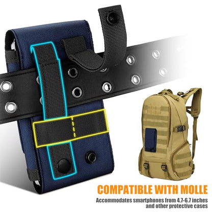 Tactical Molle Phone Holster Pouch, Universal Belt Waist Bag for iPhone 17 Pro Max/17 Pro/17/16 Pro Max/15 Pro Max/14 Pro Max/13/12, Samsung S25 Ultra/S24/S23, Size L - color: Deep Blue(2 Pack)
