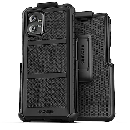 Encased Rugged Belt Case for Moto G Power 5G 2023, Full Body Protective Case with Tempered Screen Protector and Holster Clip (Black) - size: 2023