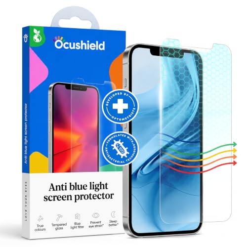 Ocushield Anti Blue Light Tempered Glass Screen Protector of iPhone 13 Pro Max & iPhone 14 Plus (6.7") – Blocks Blue Light, Prevents Eye Strain & Helps You Sleep Better, 9H Hardness & Case Friendly - size: iPhone 13 Pro Max | 14 Plus (6.7")