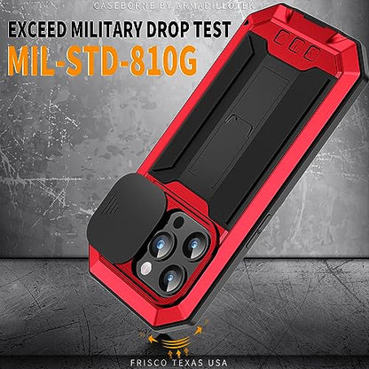 Lunivop for iPhone 15 Pro Max Case Heavy Duty Protection Rugged Screw Full Body Military Grade Metal Rubber with Stand Hard Built in Screen Protector Phone for iPhone 15 ProMax Case Red - color: Red