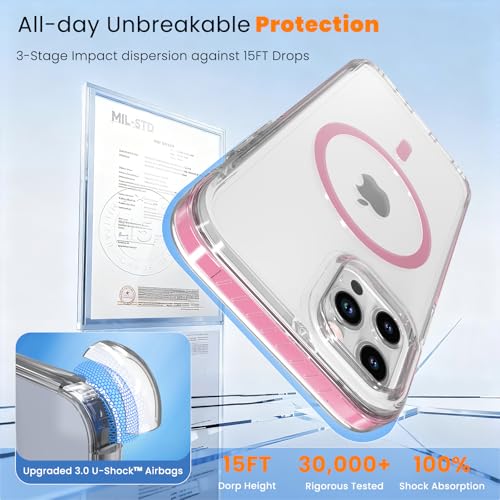DEERLAMN Magnetic Clear Case for iPhone 12/iPhone 12 Pro 6.1-Inch, [Compatible with Magsafe][Anti-Yellowing] Transparent Slim Shockproof Protective Phone Cover, Pink - color: Pink, size: iPhone 12/12 Pro-6.1 Inch