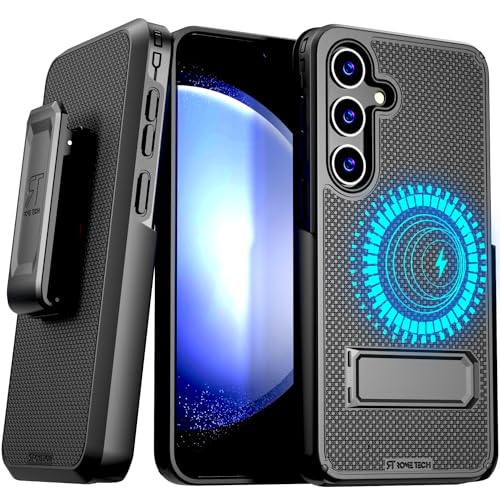 Designed for Samsung Galaxy S24 Case with Belt Clip Holster | Rugged Cover with Strong Magnet & Kickstand Heavy Duty Combo - Black - color: Black, style: Galaxy S24