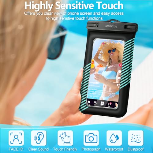 Floating Waterproof Phone Holder Pouches Cases Covers, IPX8 Cell Phone Water Protectors 1 PC w/Adjustable Neck Lanyard, for iPhone 15 14 13 Pro Max 12 11 Cyan