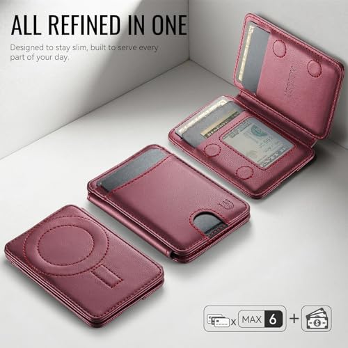 for Magsafe Wallet Magnetic RFID Blocking Card Holders, Wine Red - color: Wine Red