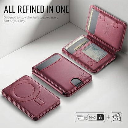 for Magsafe Wallet Magnetic RFID Blocking Card Holders, Wine Red - color: Wine Red