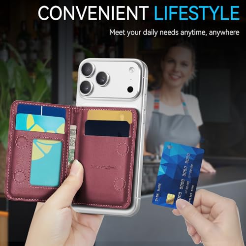 Vinich for MagSafe Wallet Magnetic RFID Blocking Card Holder, Wine Red - color: Wine Red