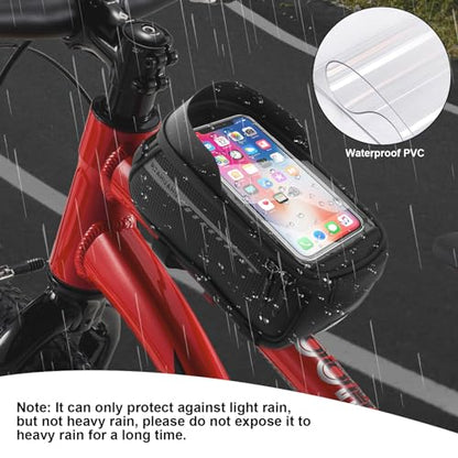 Bike Phone Handlebar Bag Quick Release Bike Front Frame Bag Bike Phone Mount Bag Waterproof Sensitive Touch Screen & Sun Visor Bike Top Tube Bag Suitable for Cell Phones 7'' - style: Bike Front Frame Bag