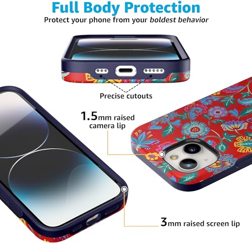 Casely iPhone 15 Plus Case | Painted Flowers | Frida Kahlo Floral | Bold Protective Design | Compatible with MagSafe - color: Frida Kahlo | Painted Flowers | Floral
