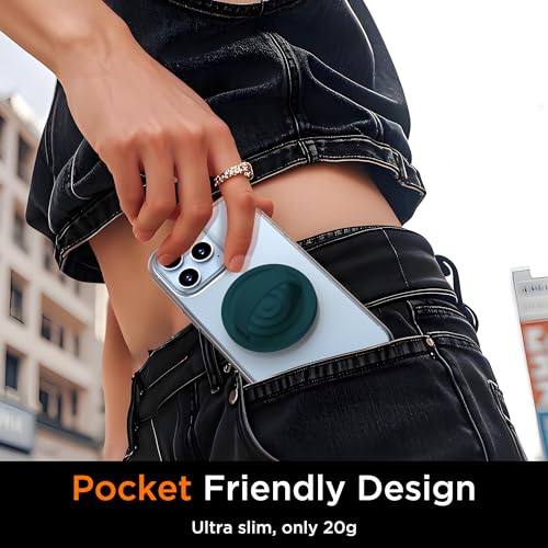 Upgraded Magnetic Phone Grip, Liquid Silicone Soft and Portable, Removable Finger Loop Ring Grip Holder for iPhone, Strong Magnetic Attraction, Compatible with MagSafe Phone Case, Dark Green - color: Dark Green